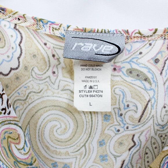 RAVE Vintage 2000's Tan Paisley Floral Ruched Short Sleeve Scrunchy Top - Picture 3 of 7